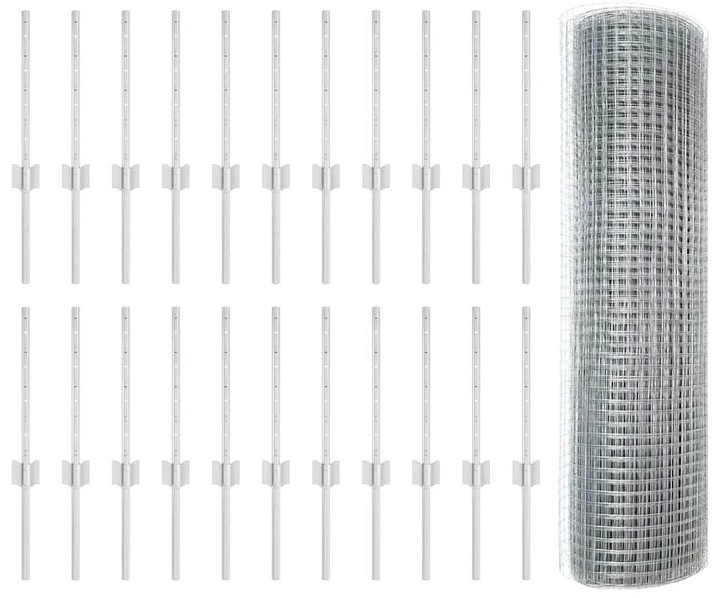 vidaXL Cerca e Poste Prateado 0,4 x 50 m Aço