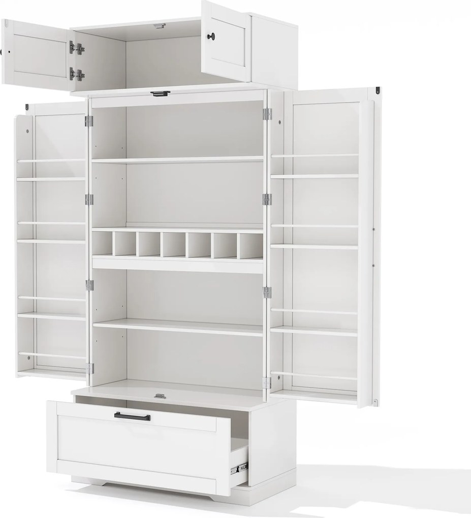 Armário de cozinha independente com suporte para vinhos, prateleiras ajustáveis e portas de abrir, 80x40x180 cm, Branco| AOSOM Portugal
