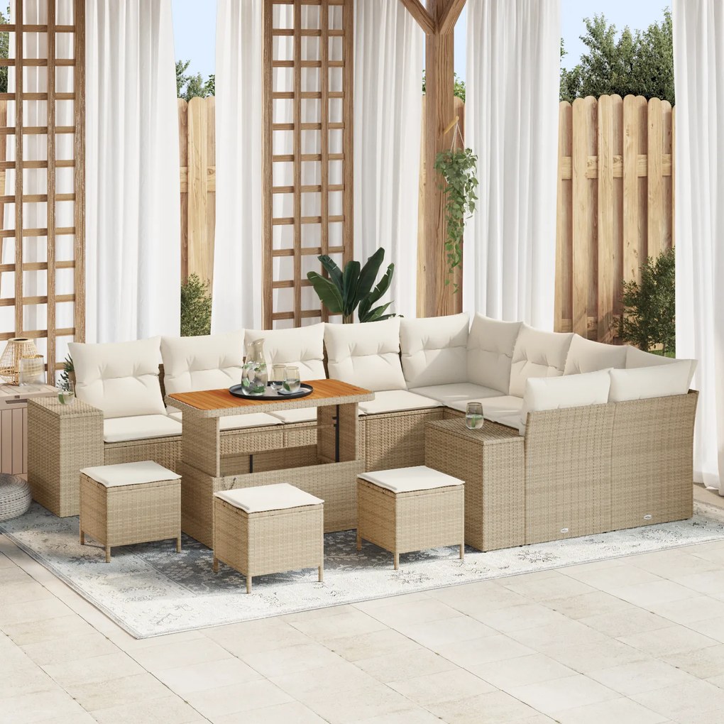 Conjunto de Sofá de Jardim com Almofadas vidaXL 13 Peças Bege Vime Acá