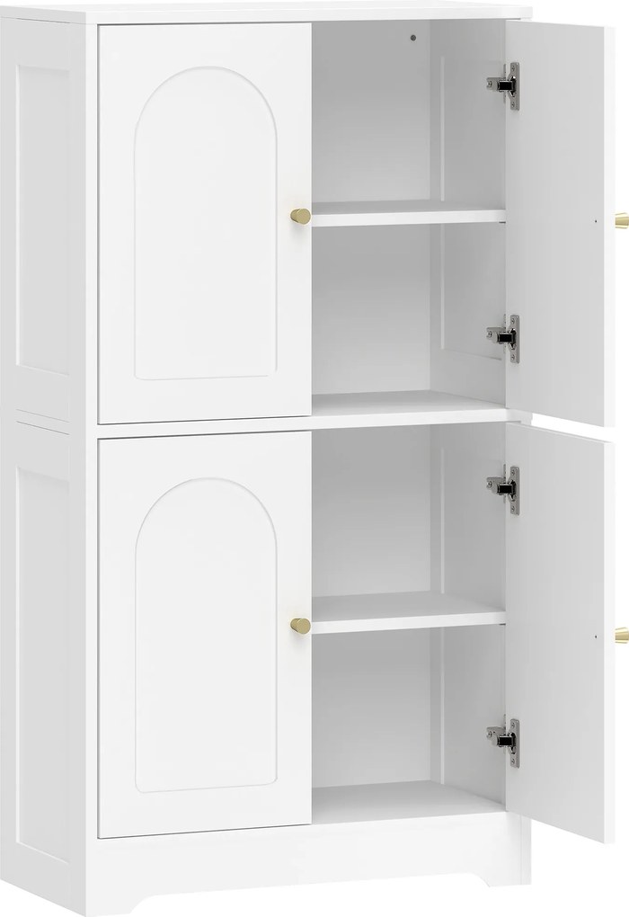 HOMCOM Armário de cozinha, armário alto com 2 prateleiras ajustáveis, buffet com 4 portas arqueadas 60 x 30 x 110 cm, branco | Aosom Portugal