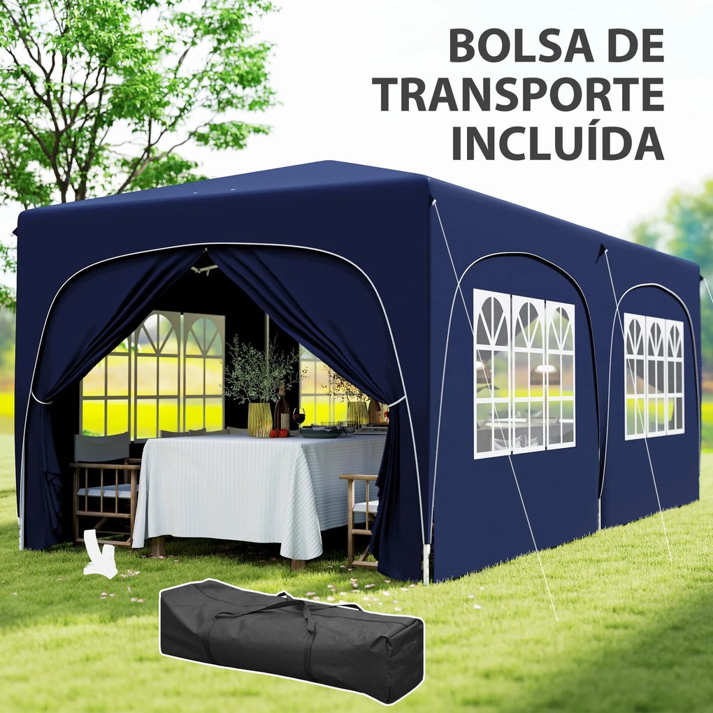 Tenda Dobrável tenda 3x6 m com Painéis Laterais UPF50+ Tenda de Jardim