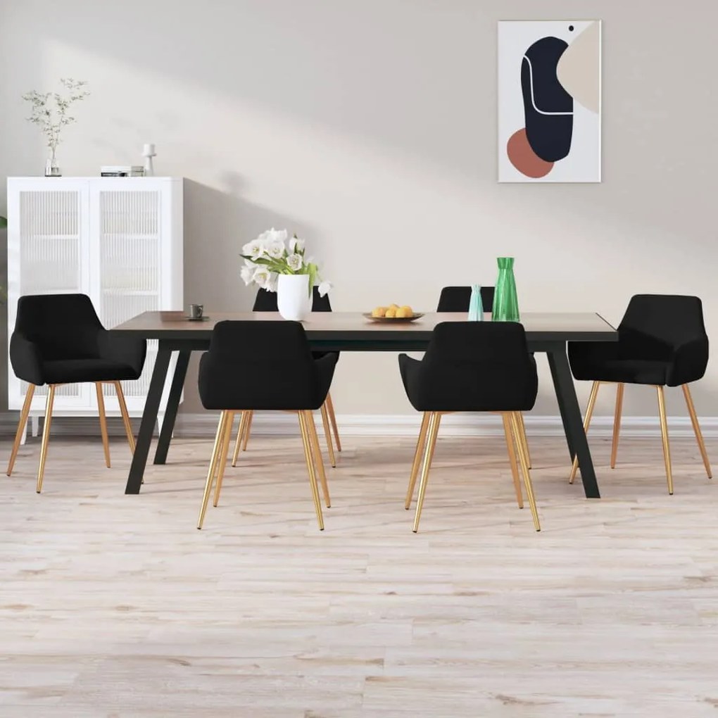 vidaXL Cadeiras de jantar 6 pcs veludo preto