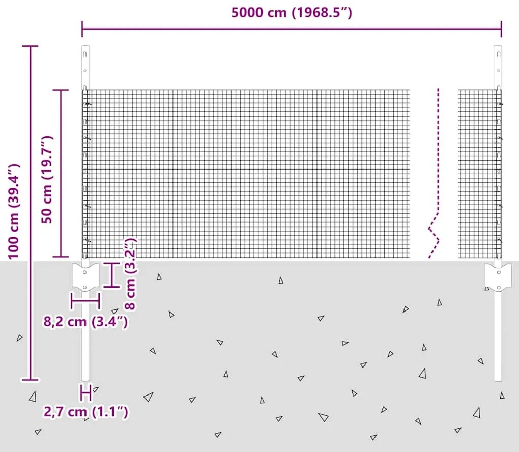 Cerca de Fio Soldado com 22 Postes em U Verde 0.5x50 m Aço