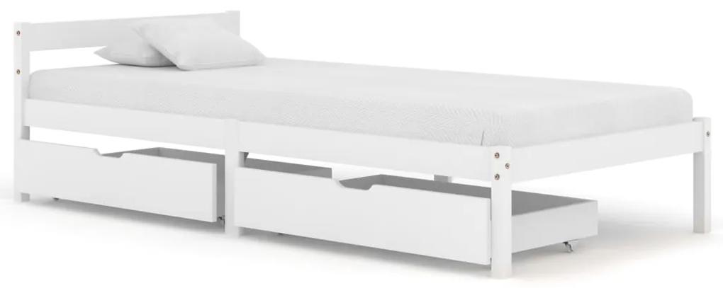 3060415 vidaXL Estrutura de cama com 2 gavetas 100x200 cm pinho maciço branco