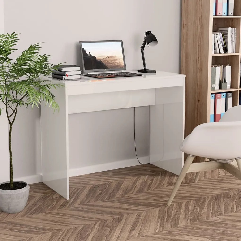 800384 vidaXL Secretária 90x40x72 cm derivados de madeira branco brilhante
