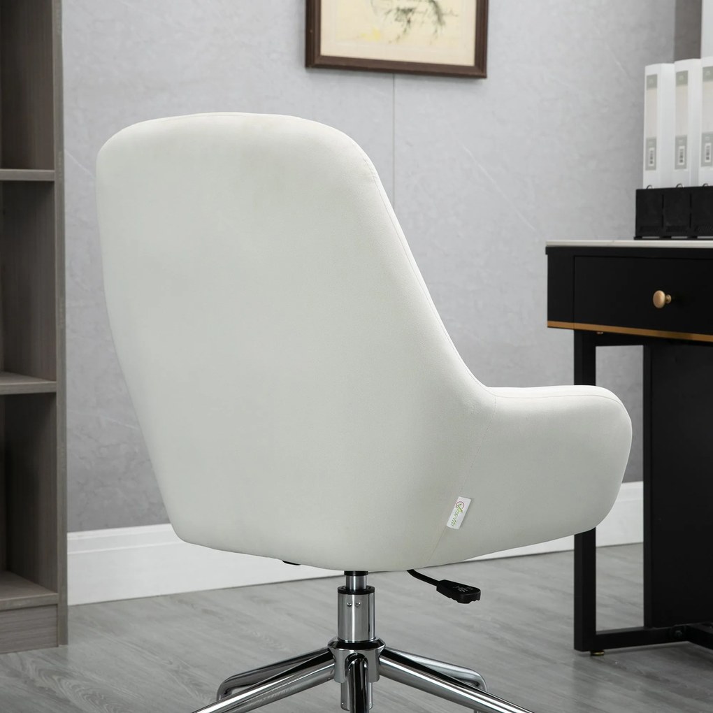 Vinsetto Cadeira de Escritório Operativa Giratória de Veludo com Altura Ajustável e Rodas 65x66x90-97cm Creme