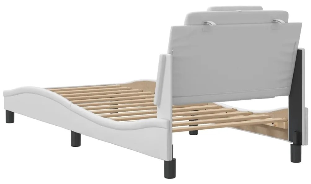 Estrutura de cama c/ cabeceira couro artificial 80x200cm branco