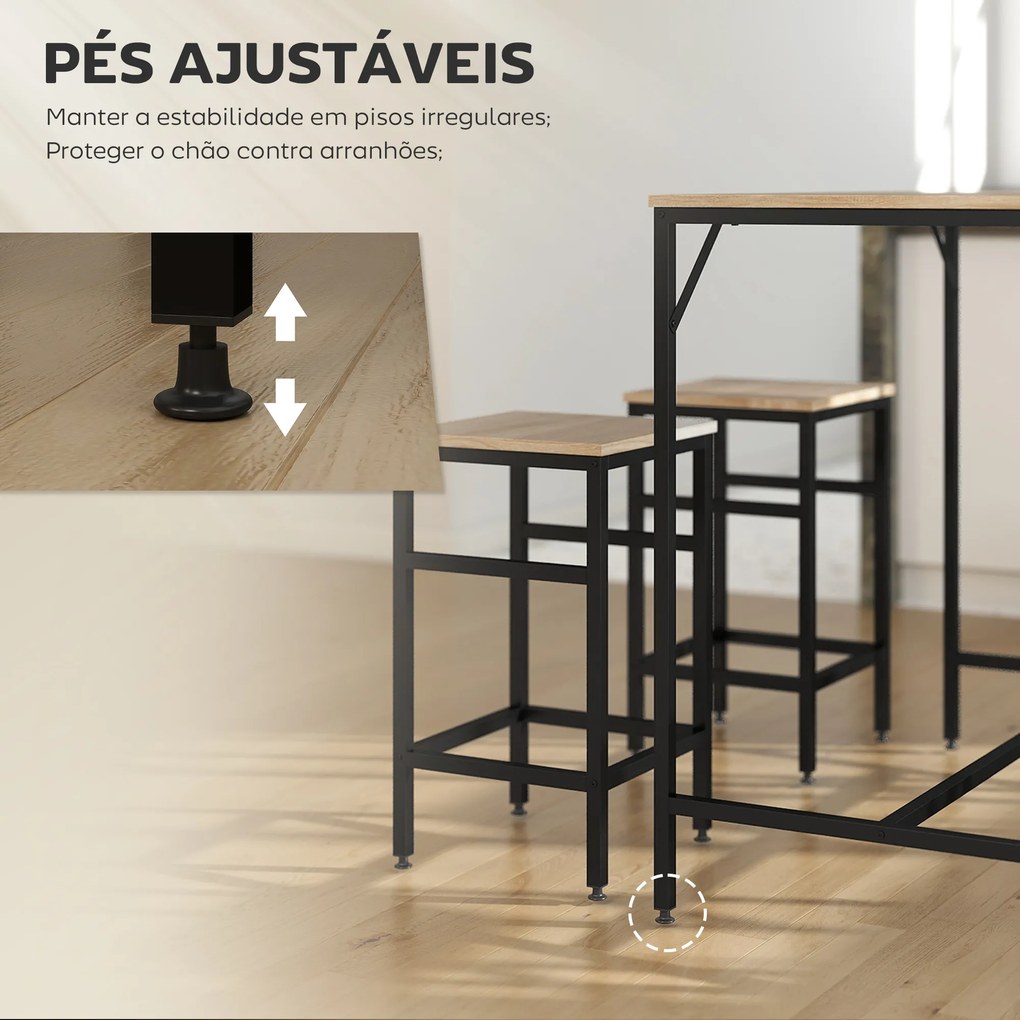 Conjunto de Mesa de Bar com 4 Bancos com Apoio para os Pés Conjunto de Móveis de 5 Peças Mesa de 100x60x88cm e Bancos de 32x32x57cm para Sala de Janta
