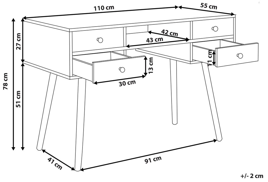 Secretária branca com 4 gavetas 110 x 55 cm LEVIN Beliani