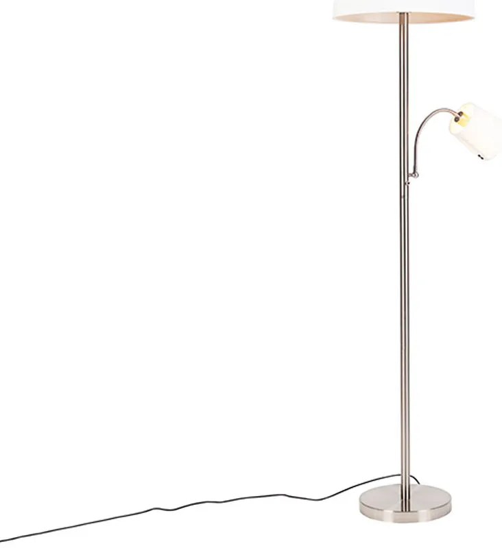 LED Candeeiro de pé inteligente em aço com abajur branco incl. Wifi A60 e E14 - Retro Clássico / Antigo