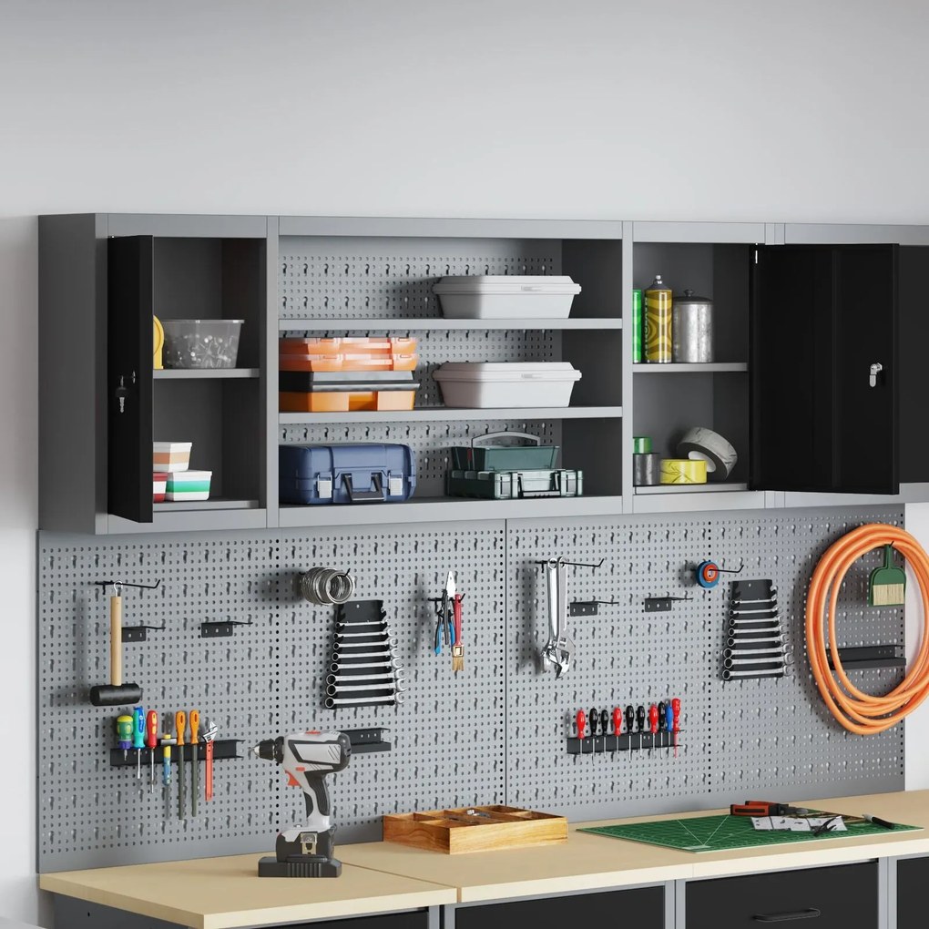 Armário para Ferramentas VidaXL Parede com Painel de Ferramentas Preto