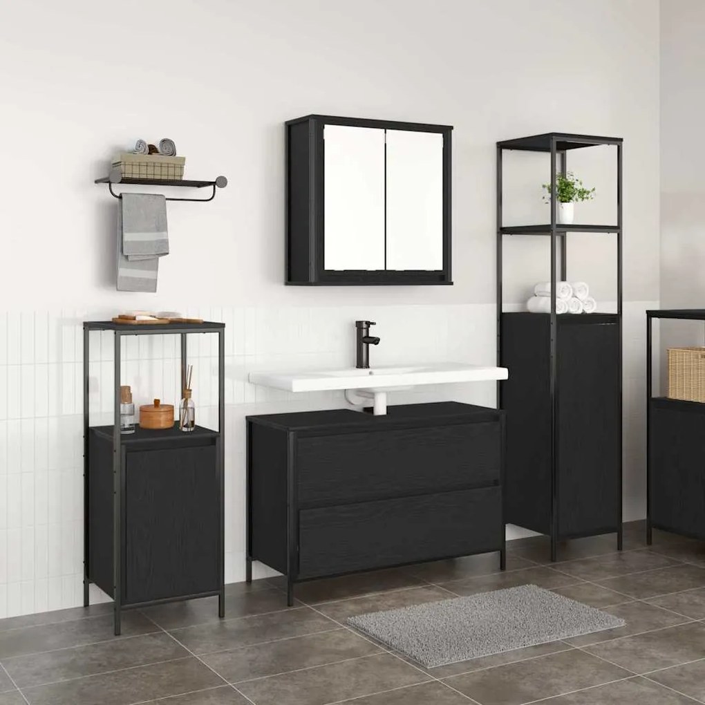 vidaXL Conjunto de Móveis para Banheiro com porta 3 pcs Carvalho preto