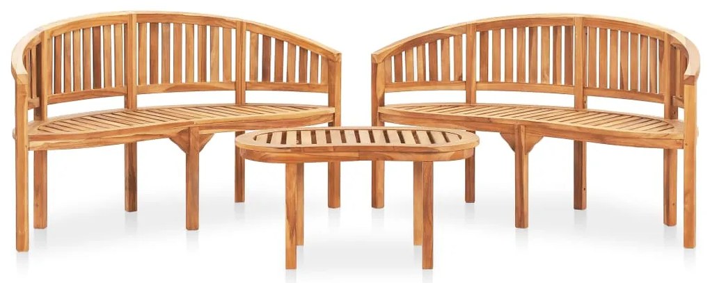 3 pcs conj. lounge de jardim formato banana teca maciça