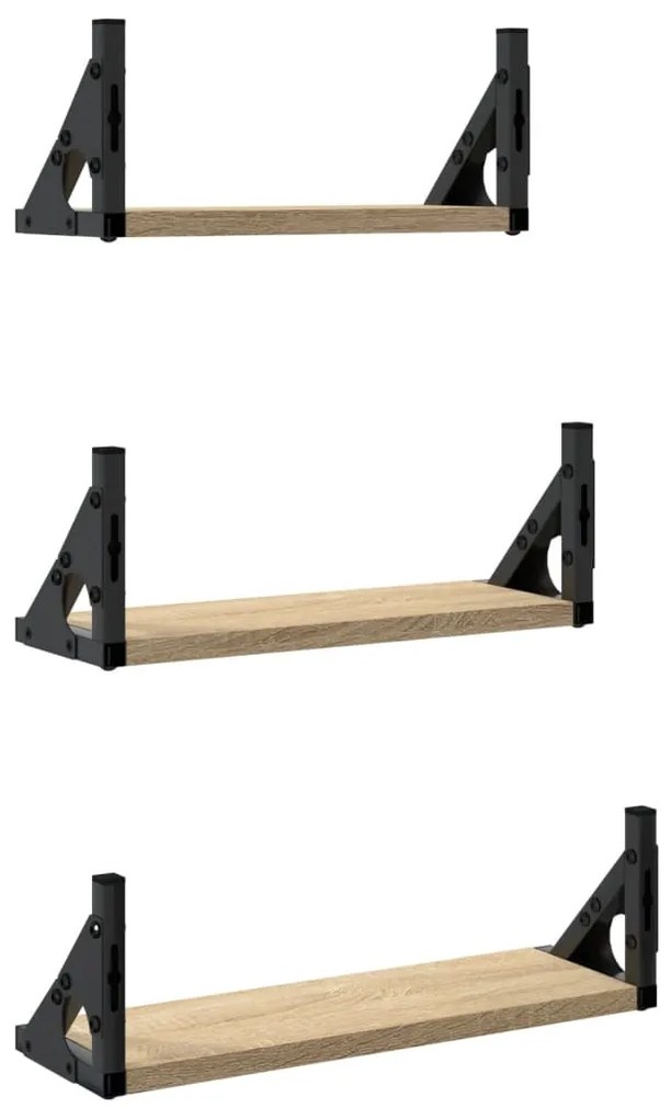 3 pcs prateleiras parede derivados de madeira carvalho sonoma