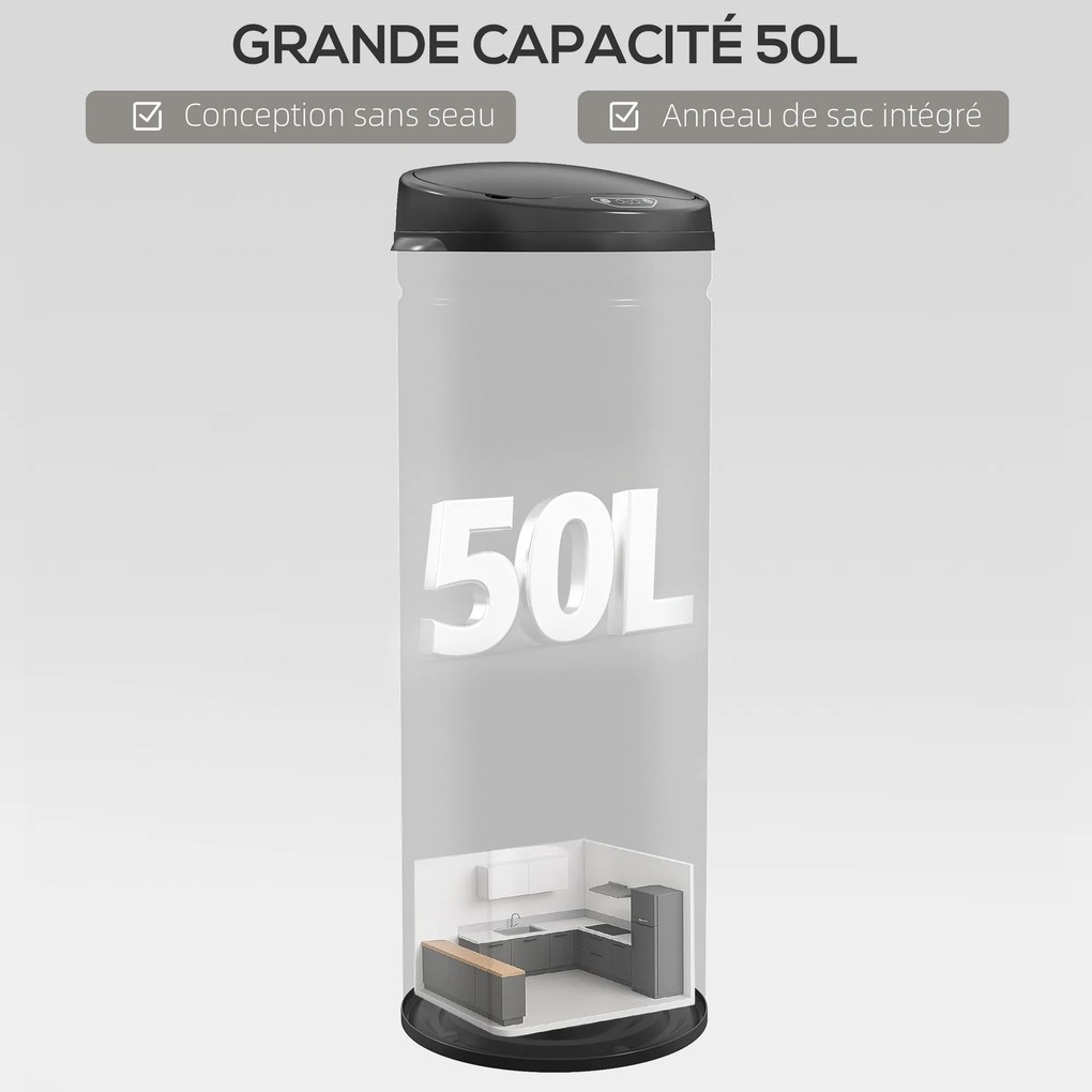 Caixote do lixo automático para cozinha de 50 L em aço inoxidável, com tampa de fecho suave, 30,5 x 30,5 x 85 cm, preto