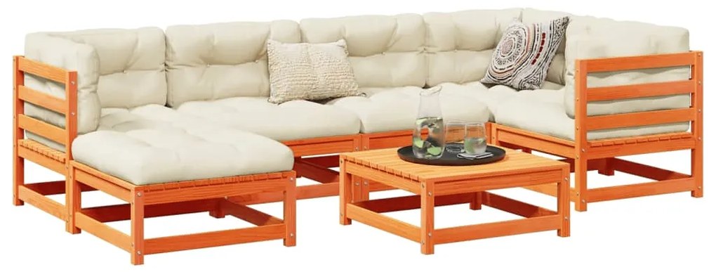 7 pcs conjunto sofás de jardim madeira de pinho castanho cera