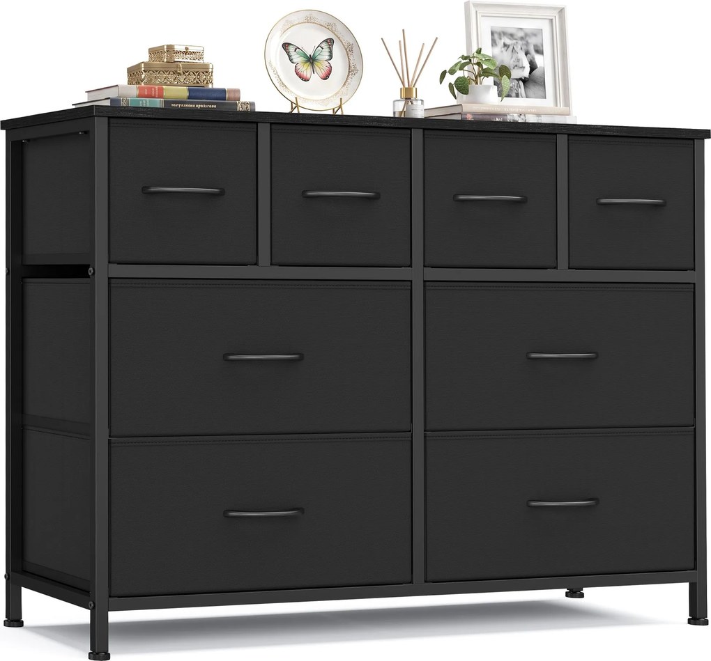 Cómoda com 8 gavetas em tecido e estrutura metálica 98,7 x 30 x 74,7 cm na cor Preto