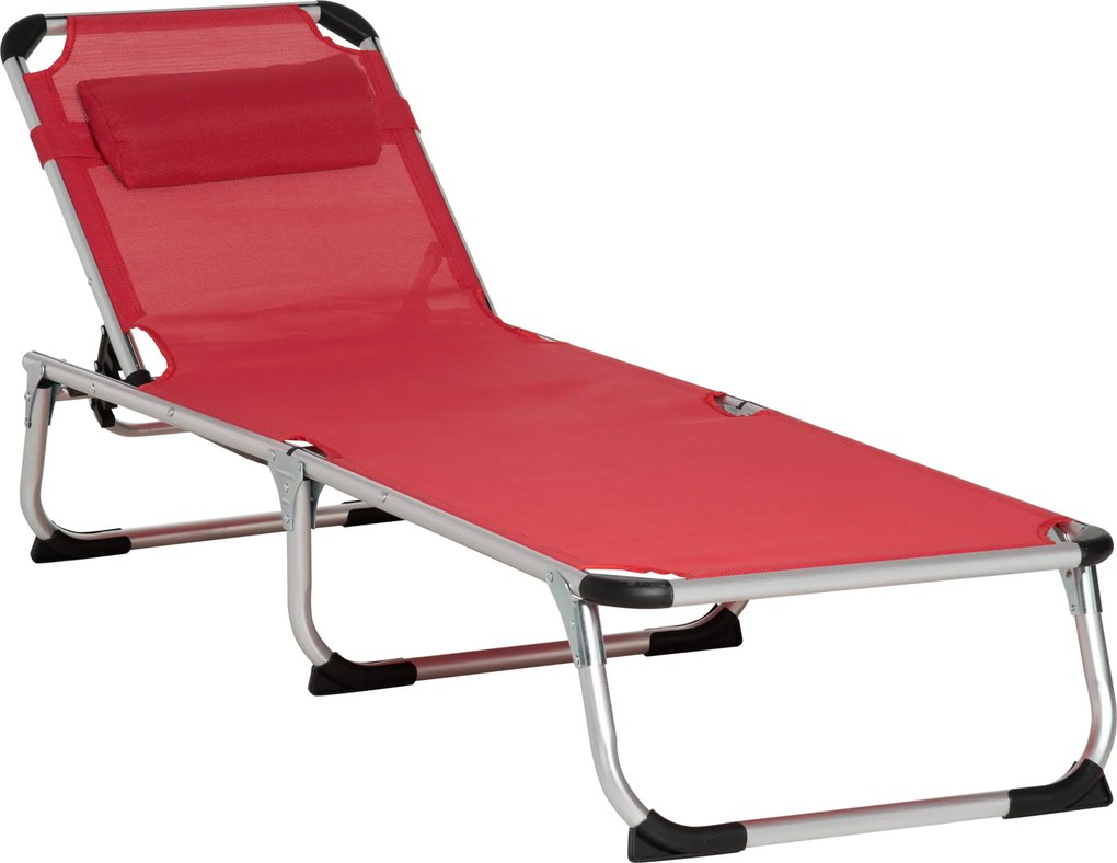 Outsunny Espreguiçadeira dobrável para jardim com almofada, encosto ajustável em 4 posições, cama de campismo até 120 kg, para parque ao ar livre, jardim, vermelho | Aosom Portugal
