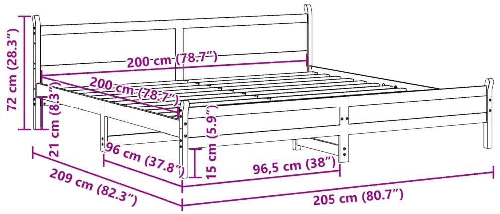 Cama sem colchão 200x200 cm pinho maciço castanho-mel