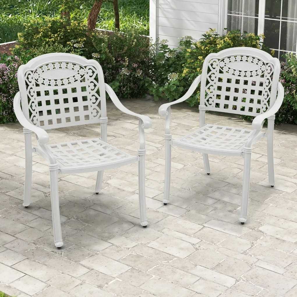 Conjunto de 2 cadeiras de jardim empilháveis em alumínio fundido com braços 66 x 62 x 90 cm Branco