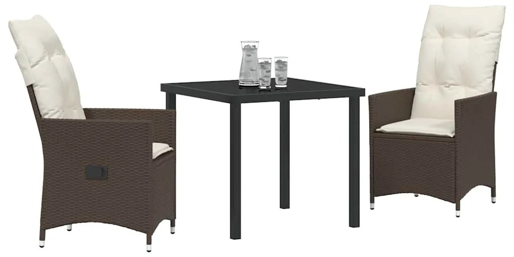 Conjunto de Jantar de Jardim com 3 Peças e Almofadas em Rattan Sintéti