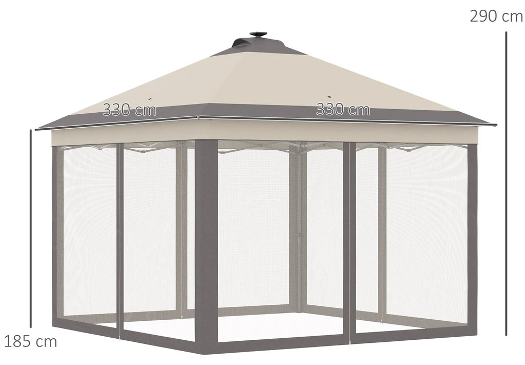 Tenda Dobrável Exterior 3,3x3,3x2,9 m com Luzes LED e Controle Remoto