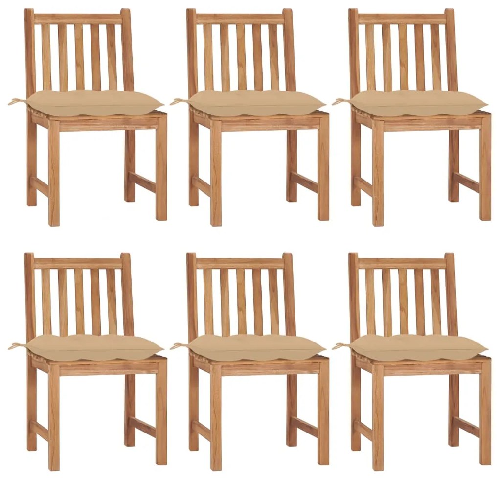 vidaXL Cadeiras de jardim 6 pcs c/ almofadões madeira de teca maciça