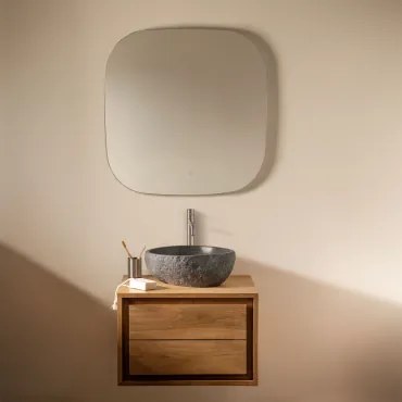 Conjunto De Móvel De Casa De Banho Suspenso Em Madeira De Teca Jabari Madeira De Teca & Irregular Em Cimento Preto ↔︎40 Cm - Sklum