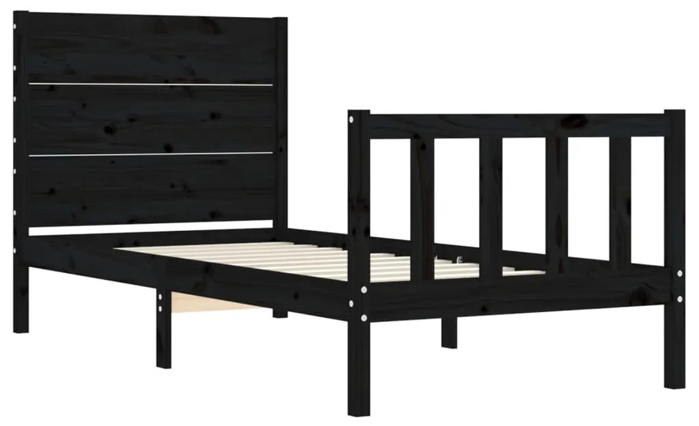 Estrutura de cama com cabeceira 90x200 cm madeira maciça preto