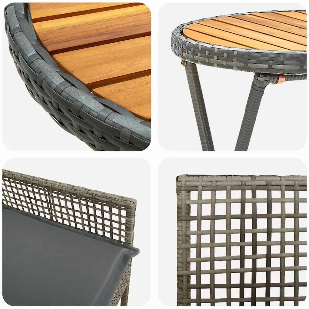 Conjunto de Bistro de Jardim de 3 Peças com Almofadas Cinzento em Ratt