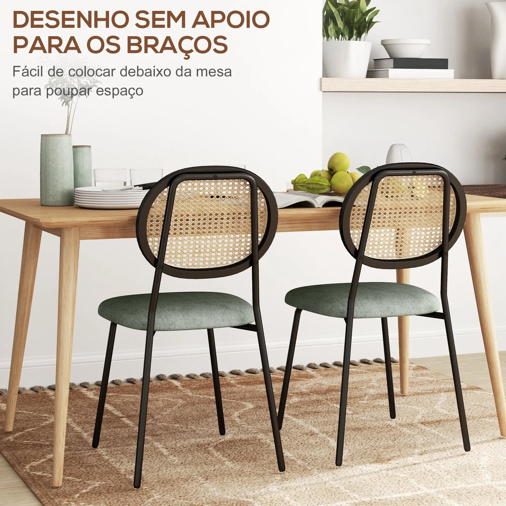 Conjunto de 2 Cadeiras "Boho" – 44x54x87 cm – Verde Escuro e Preto