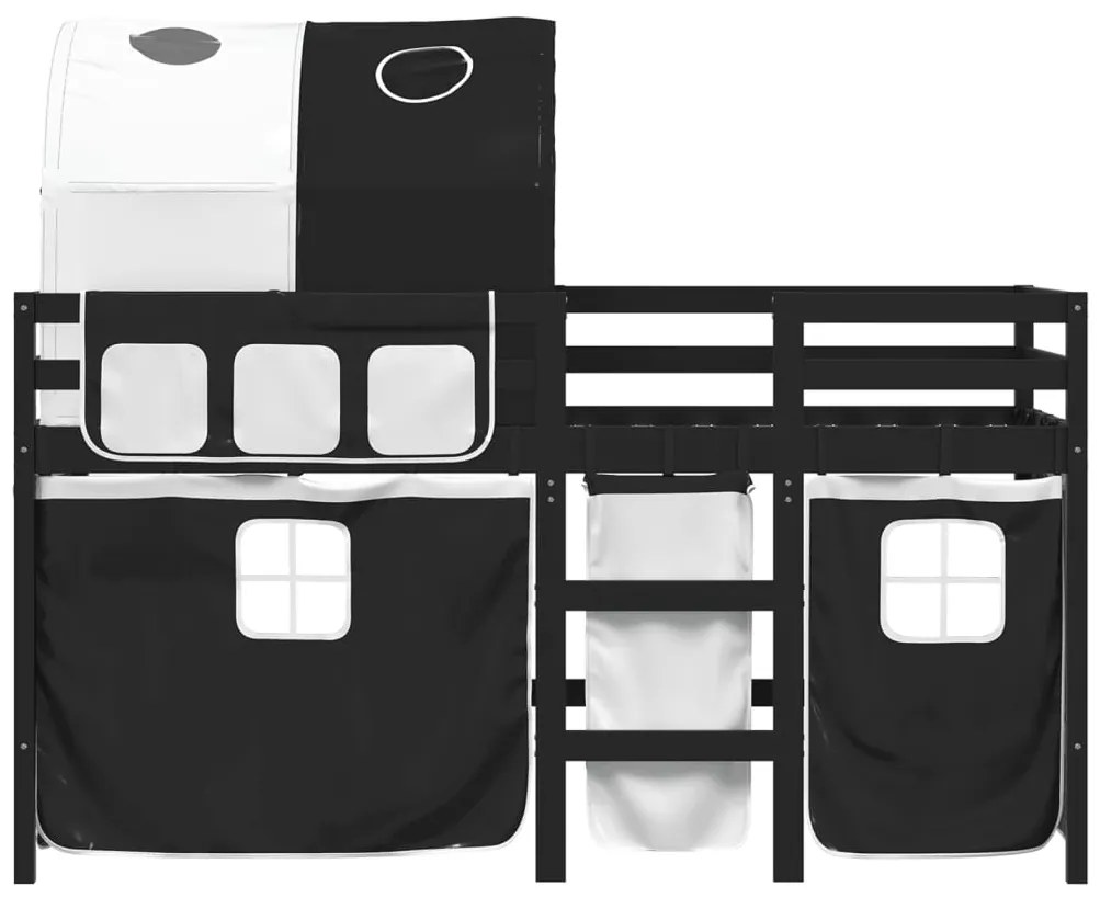 Cama alta criança c/ túnel 90x200 cm pinho maciço branco/preto