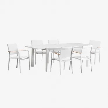 Conjunto De Mesa Extensível Retangular Starmi, 180x240-100 Cm, E 6 Cadeiras De Jardim Empilháveis De Alumínio Archer. Gardénia Branco - Sklum