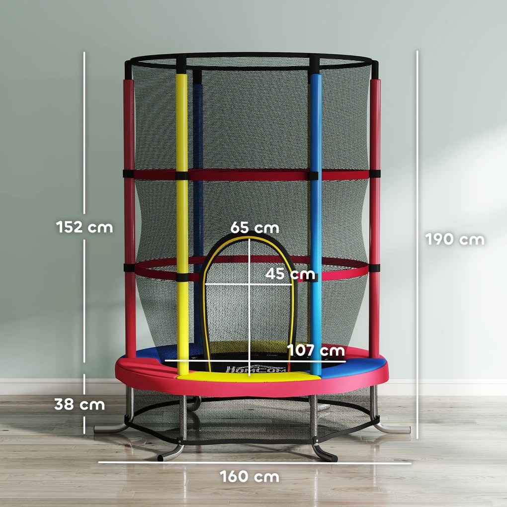 Trampolim Infantil Ø160 cm Trampolim para Crianças de 3-6 Anos com Rede de Segurança Pernas em Forma de L Multicolor