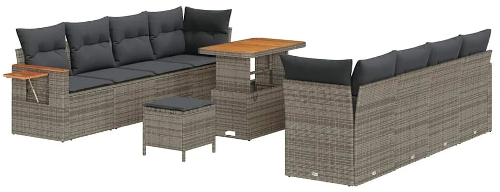 Conjunto de Sofás de Jardim de 11 Peças com Almofadas Cinza Polyrattan
