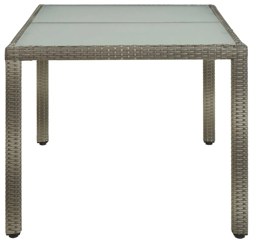 Mesa de jardim 150x90x75 cm vidro temperado e vime PE cinzento