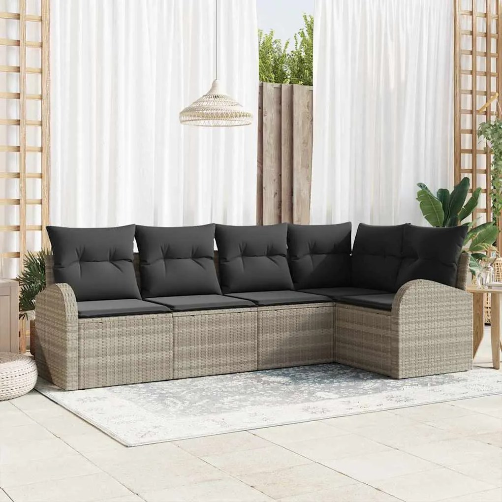 vidaXL Conjunto de Sofá de Jardim de 5 Peças com Almofadas Cinza Claro Poli Rattan