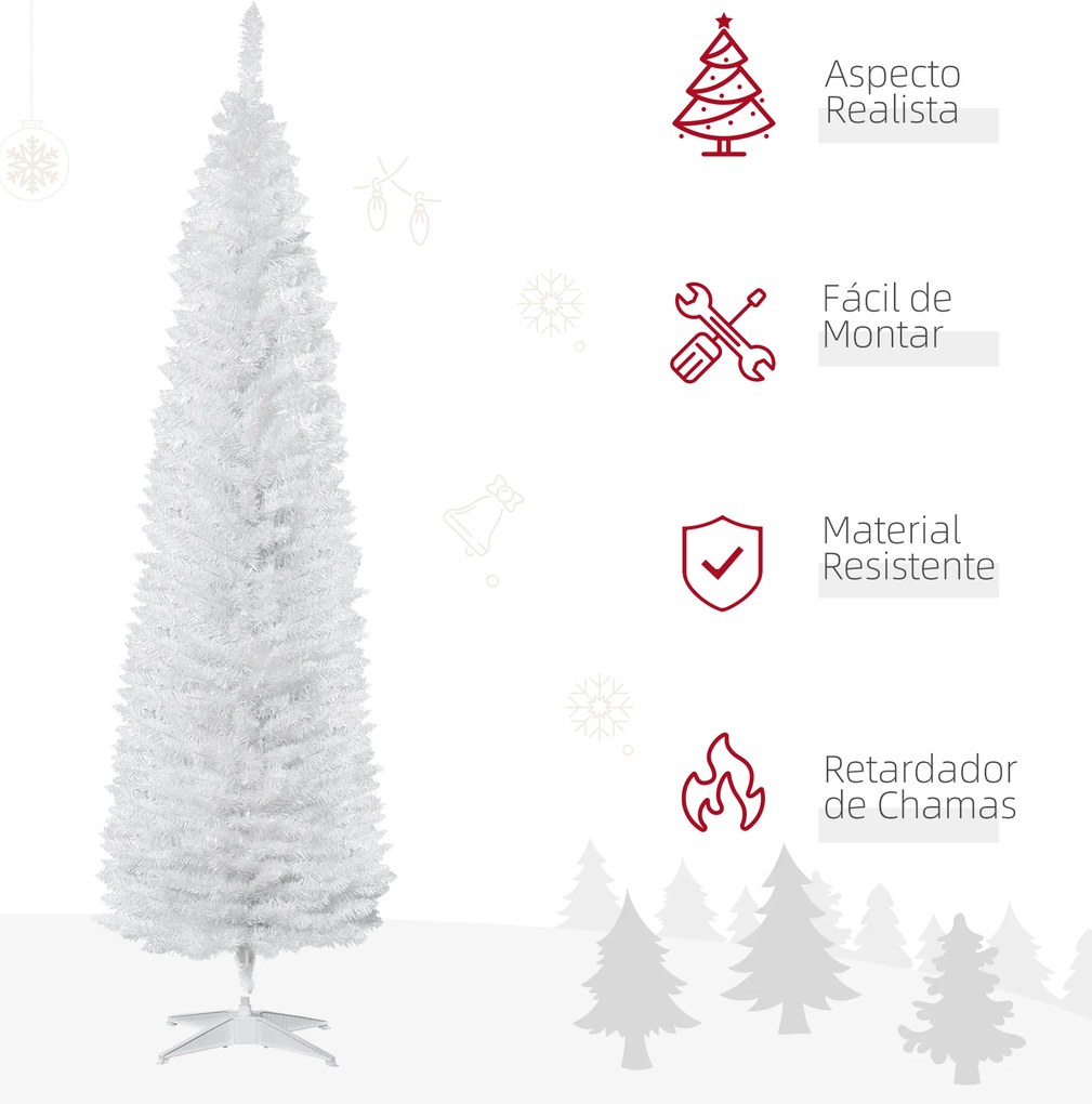 Árvore de Natal Artificial 210 cm Ignífugo com 199 Ramos de PVC Decoração de Natal para Interiores Branco