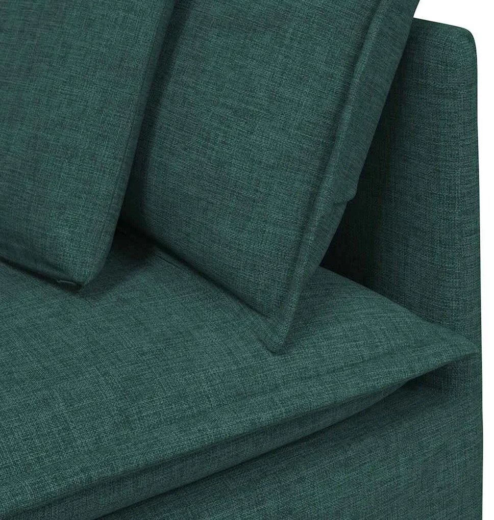 Sofá modular com pufes e almofadas tecido verde-escuro