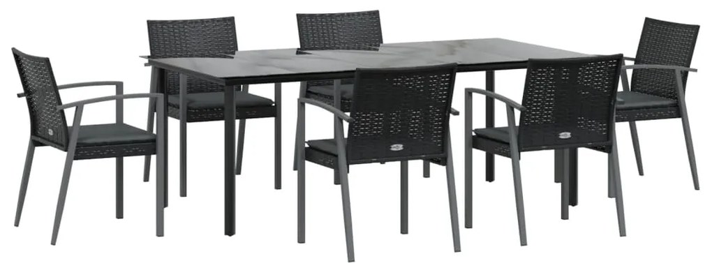 7 pcs conjunto de jantar p/ jardim c/ almofadões vime PE e aço
