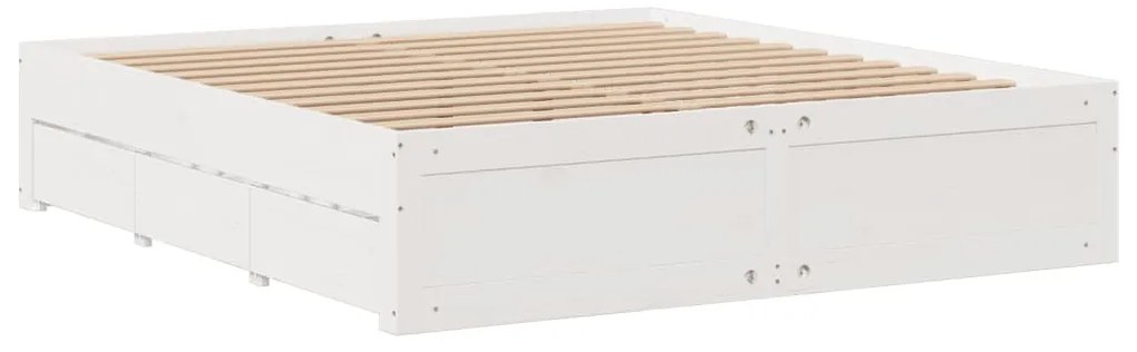 Cama sem colchão com gavetas 180x200 cm pinho maciça branco