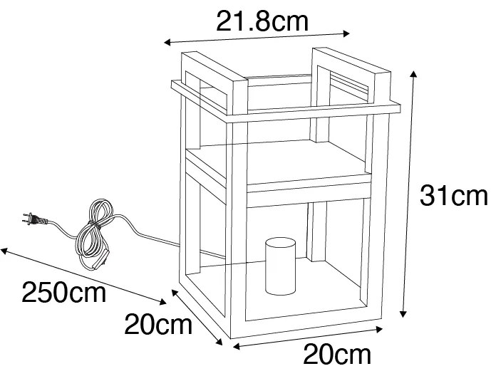 Candeeiro de mesa industrial preto com madeira - Cage Rack Industrial