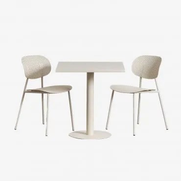 Conjunto De Mesa Quadrada 70x70 Cm Mizzi E 2 Cadeiras De Jardim Tupah Tapioca Bege - Sklum