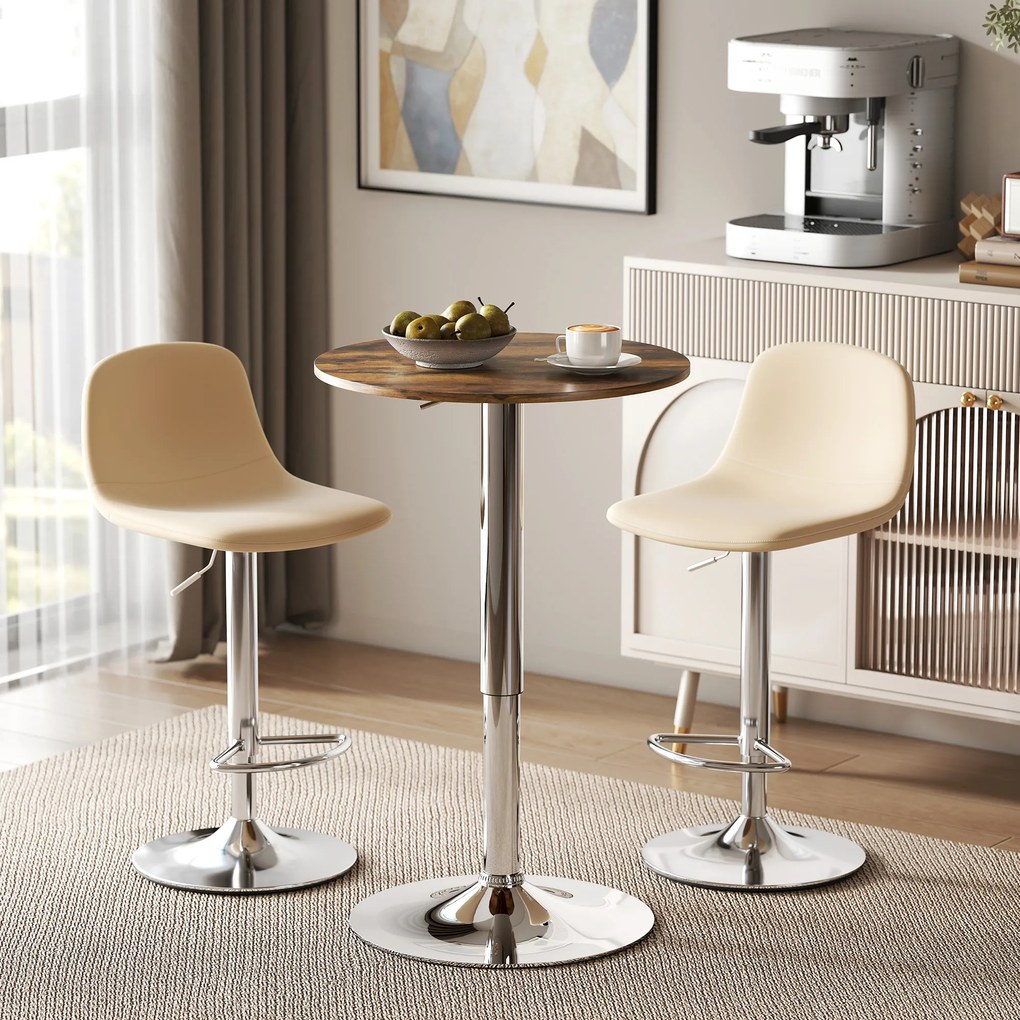 Mesa de bar alta, altura ajustável de 67 a 93 cm (BANCOS NÃO INCLUIDOS), tampo giratório a 360°, castanho
