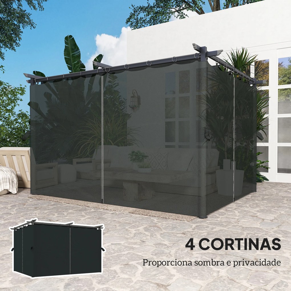 Pérgola com Teto Retrátil 3,9x3x2,2 m Paredes Laterais Tecido de Poliéster Anti UV Pérgola para Jardim Cinzento