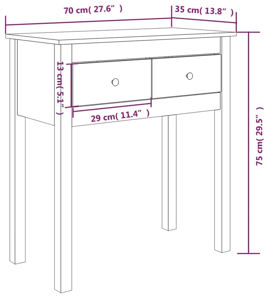 Consola de Entrada Finn - 70x35x75 cm - Cor Castanho Mel- Madeira de P