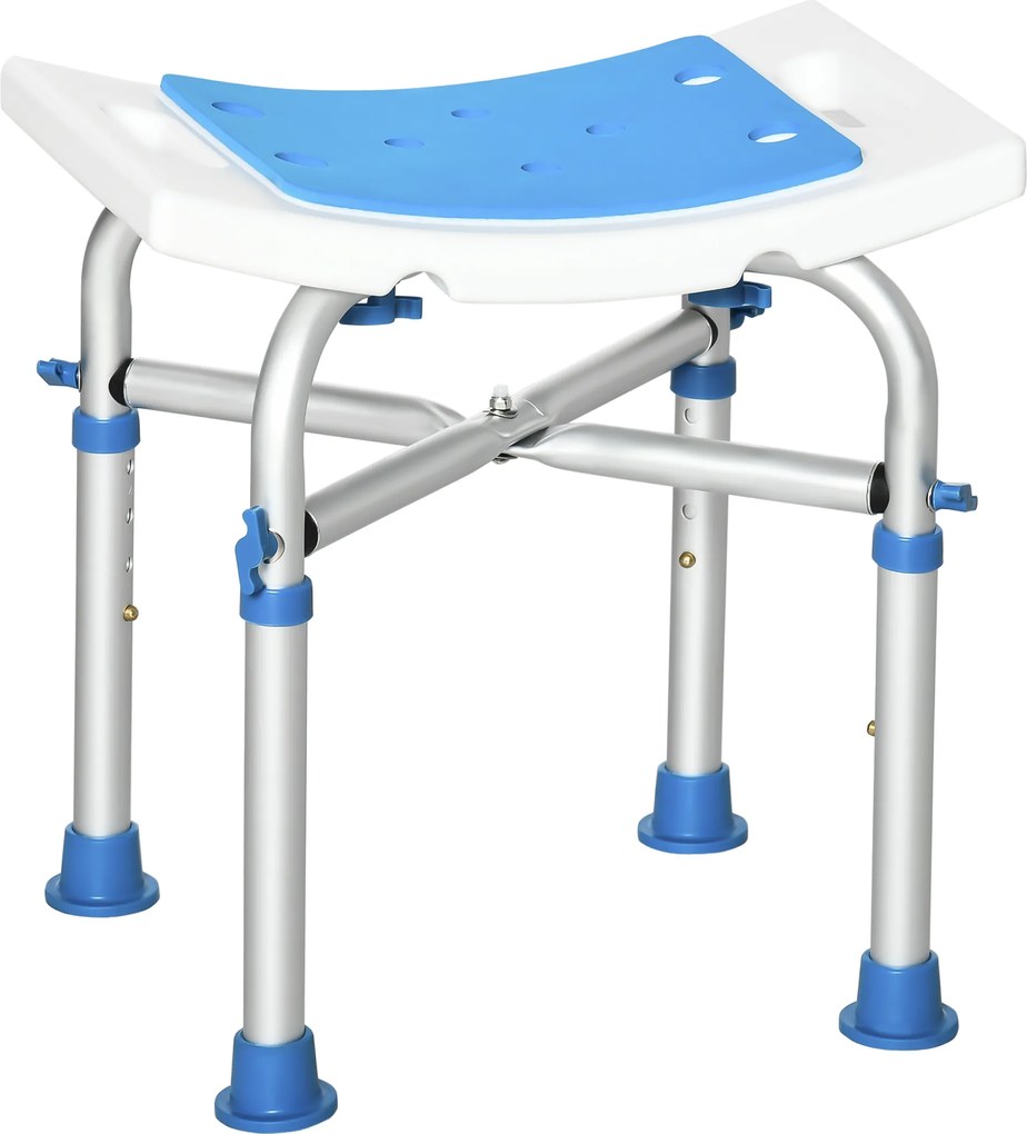 Banco de duche 42,5 x 27 x 44-51,5 cm assento almofadado e ajustável, ventosas antiderrapantes, em alumínio azul