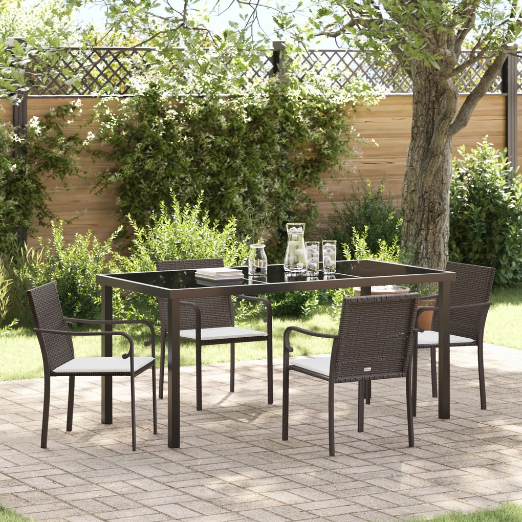 Conjunto de Jantar de Jardim 5 Peças com Almofadas de Rattan Sintético Castanho