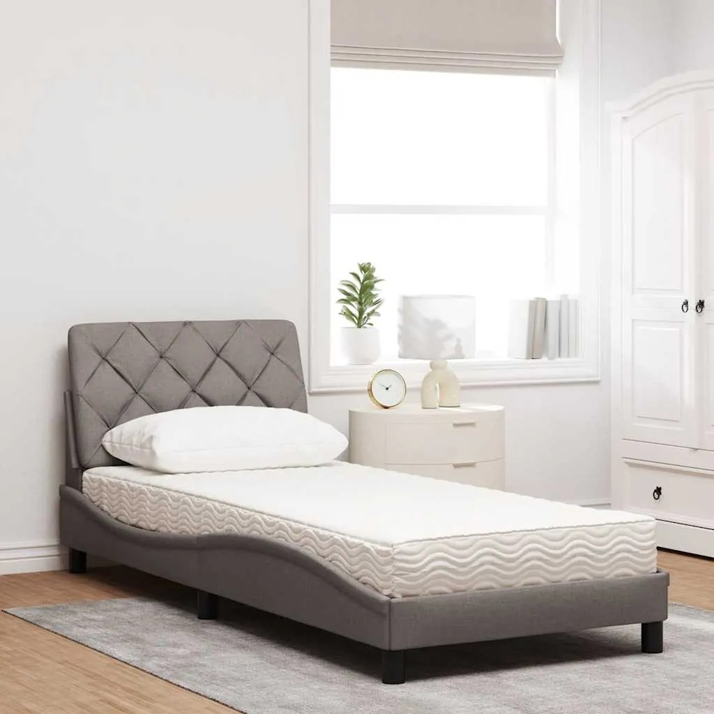 Cama com colchão 80x200 cm tecido castanho-acinzentado