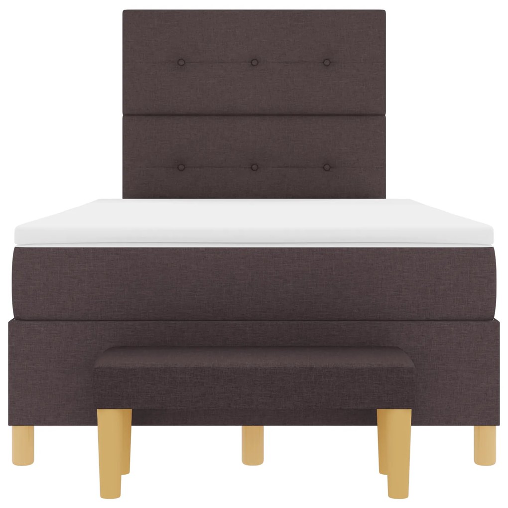 Cama Box Spring com Colchão e Banco Marrom Escuro 120x190 cm Tecido